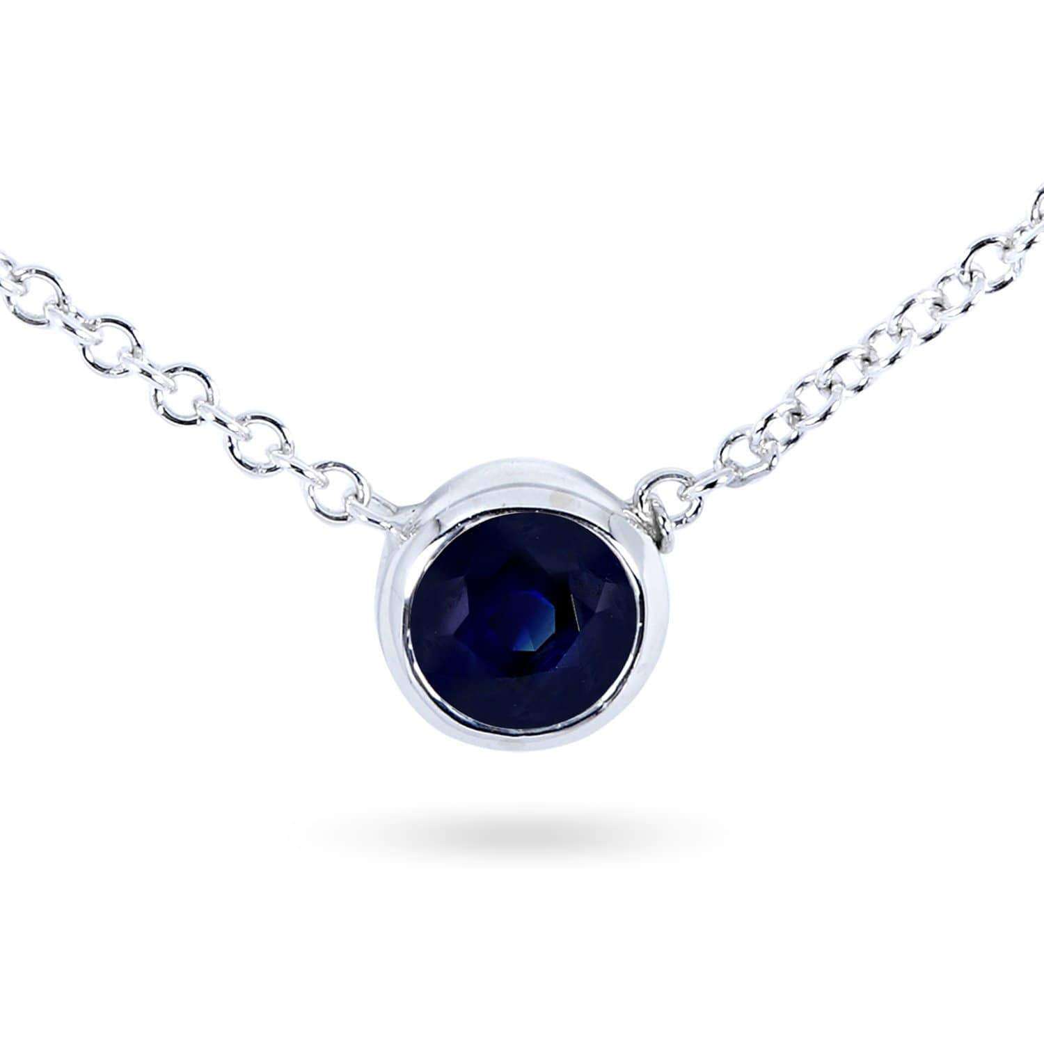 Kobelli Dark Blue Sapphire Bezel Solitaire Pendant 1/4 Carat in 14K White Gold (16" Chain) 6698RBS-25