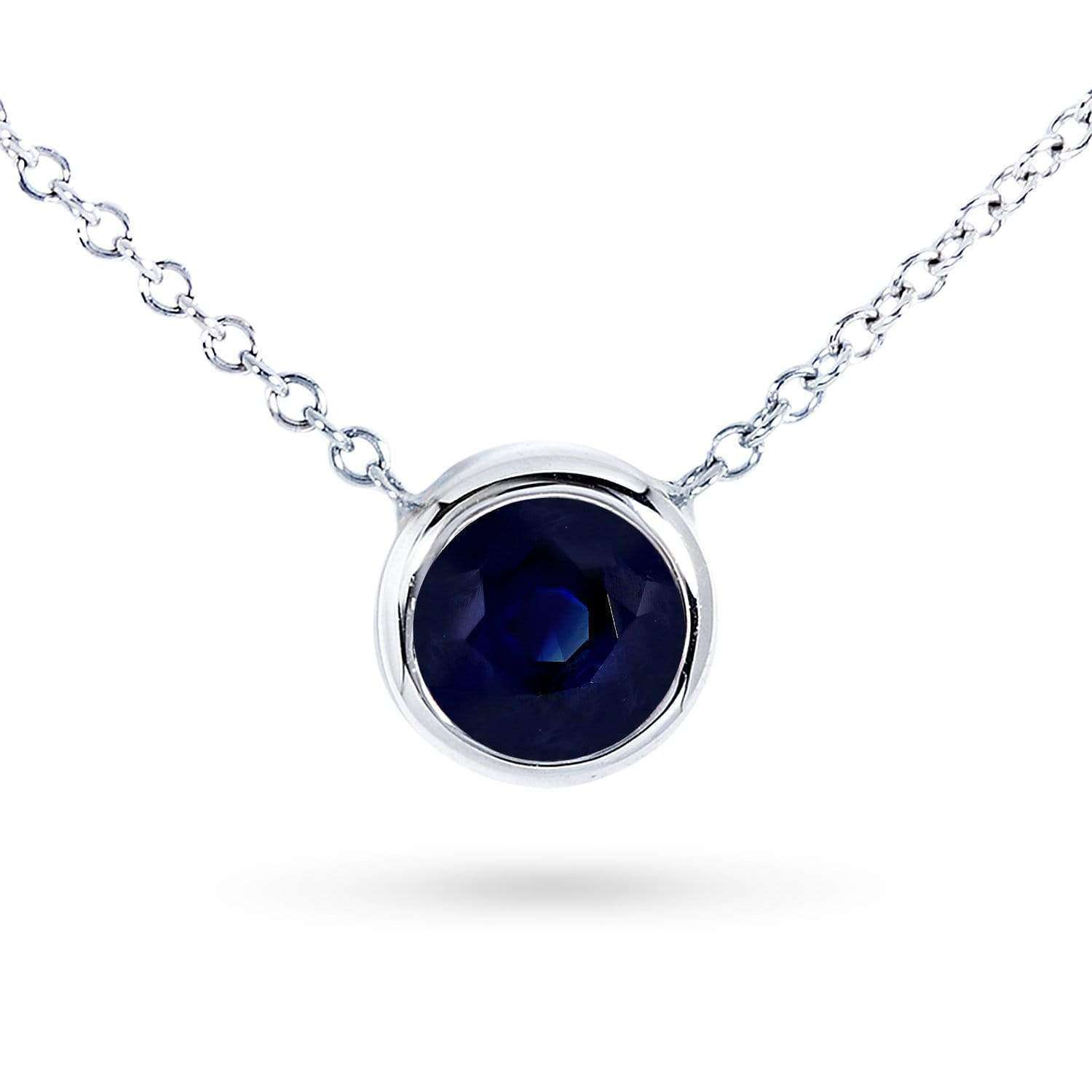 Kobelli Dark Blue Sapphire Bezel Solitaire Pendant 3/5 Carat in 14K White Gold (16" Chain) 6698RBS-60