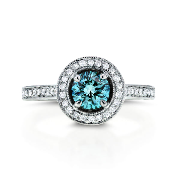1.05ct.tw Treated Blue Diamond Halo Ring - Size 4