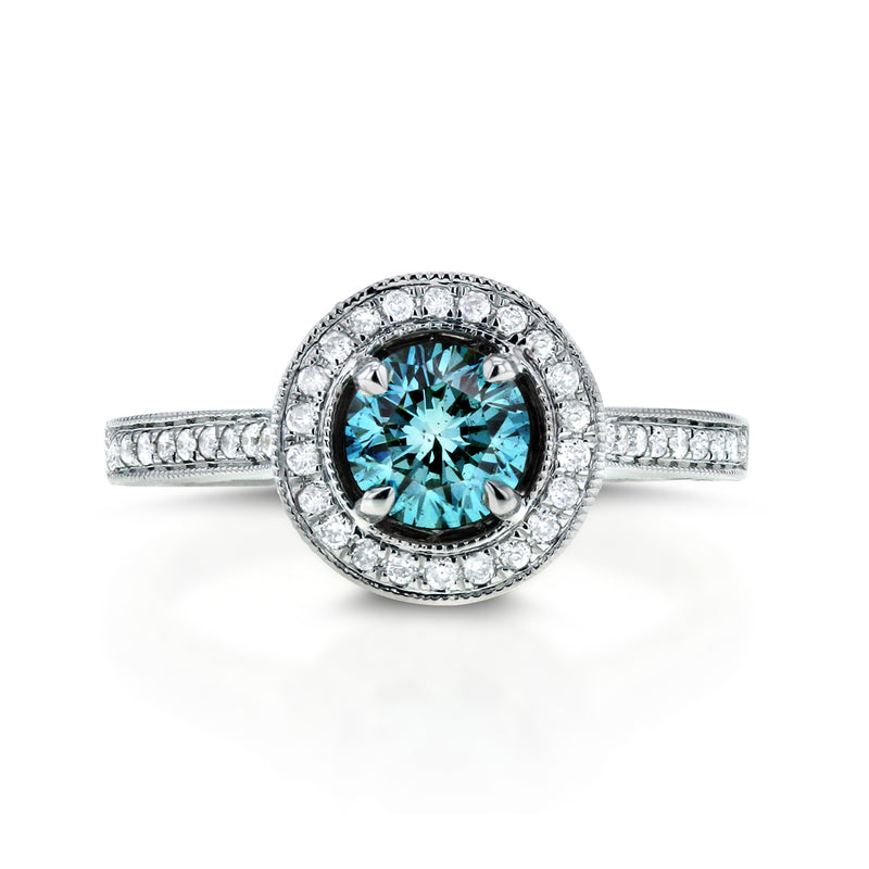 Fancy Blue Halo Diamond Ring 1 Carat (ctw) in 14k White Gold – Kobelli
