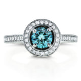 1,05 ct.tw behandelter blauer Diamant-Halo-Ring – Größe 4