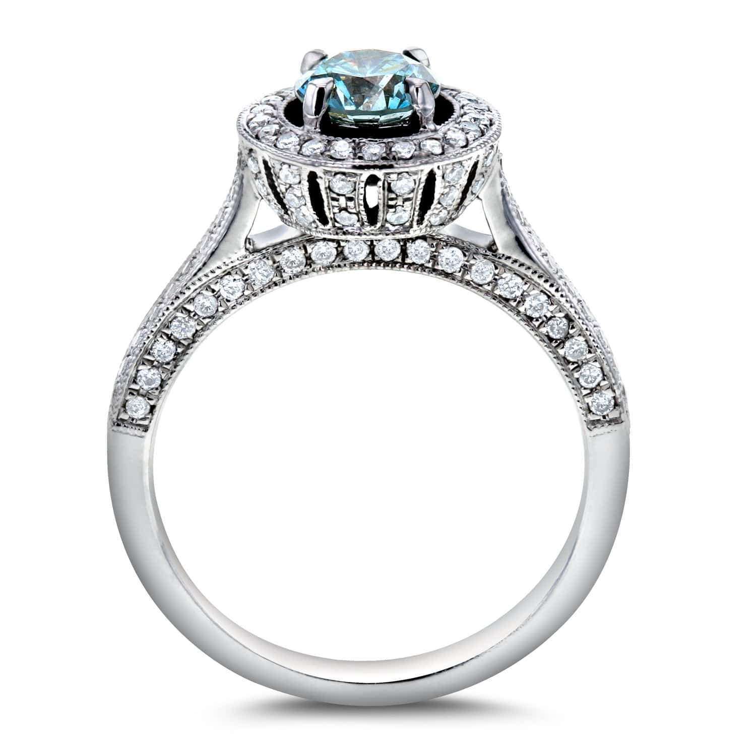 Kobelli Vintage Fancy Blue Diamond Diamond Halo Engagement Ring 1 CTW in 14k White Gold