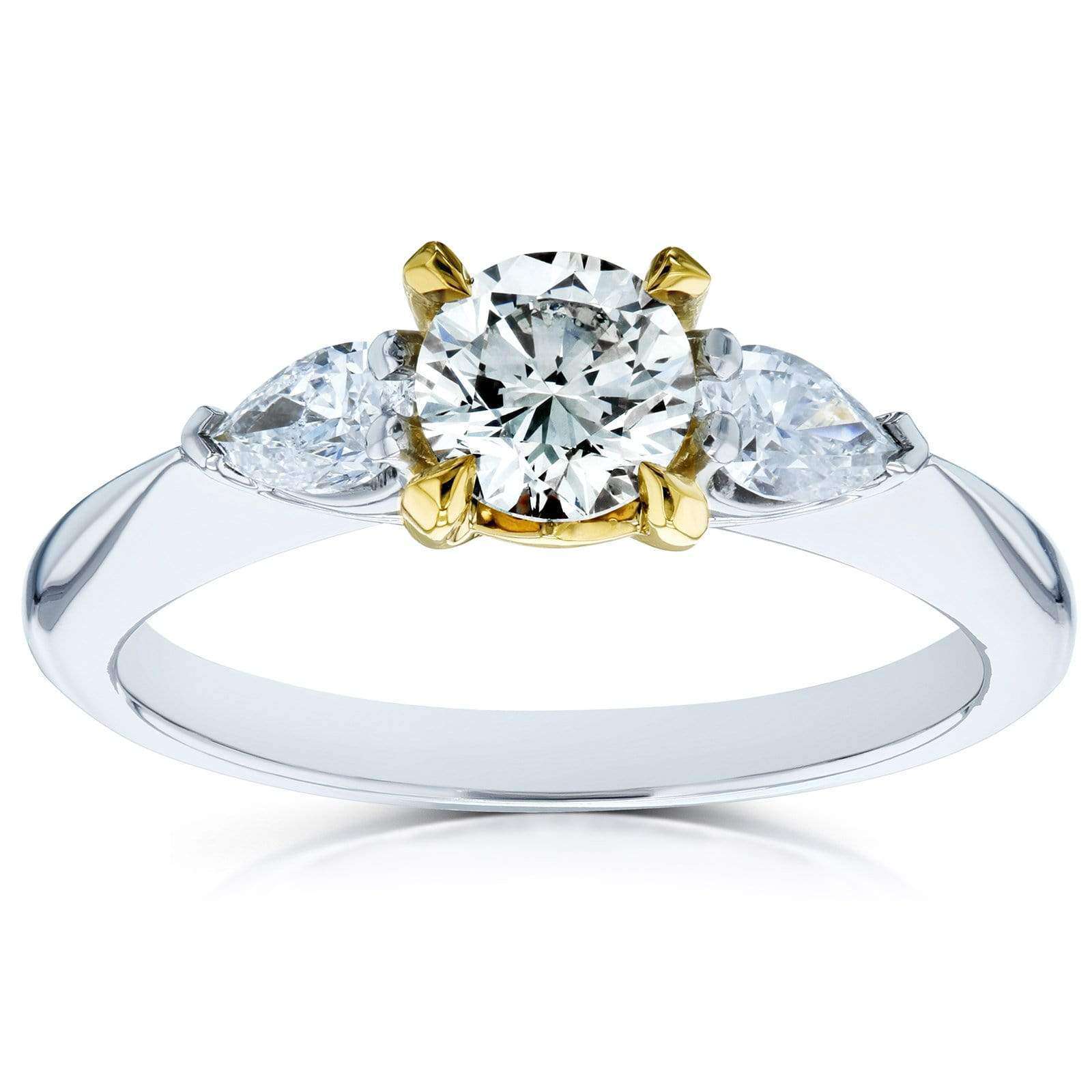 Kobelli Light Fancy Yellow Mixed Diamond 3 Stone Pinched Shank Engagement Ring 7/8ct TDW 14k Gold Ring