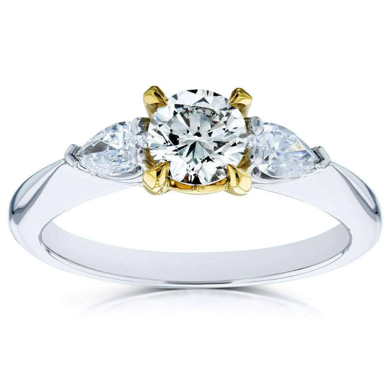 Kobelli Light Fancy Yellow Mixed Diamond 3 Stone Pinched Shank Engagement Ring 7/8ct TDW 14k Gold Ring