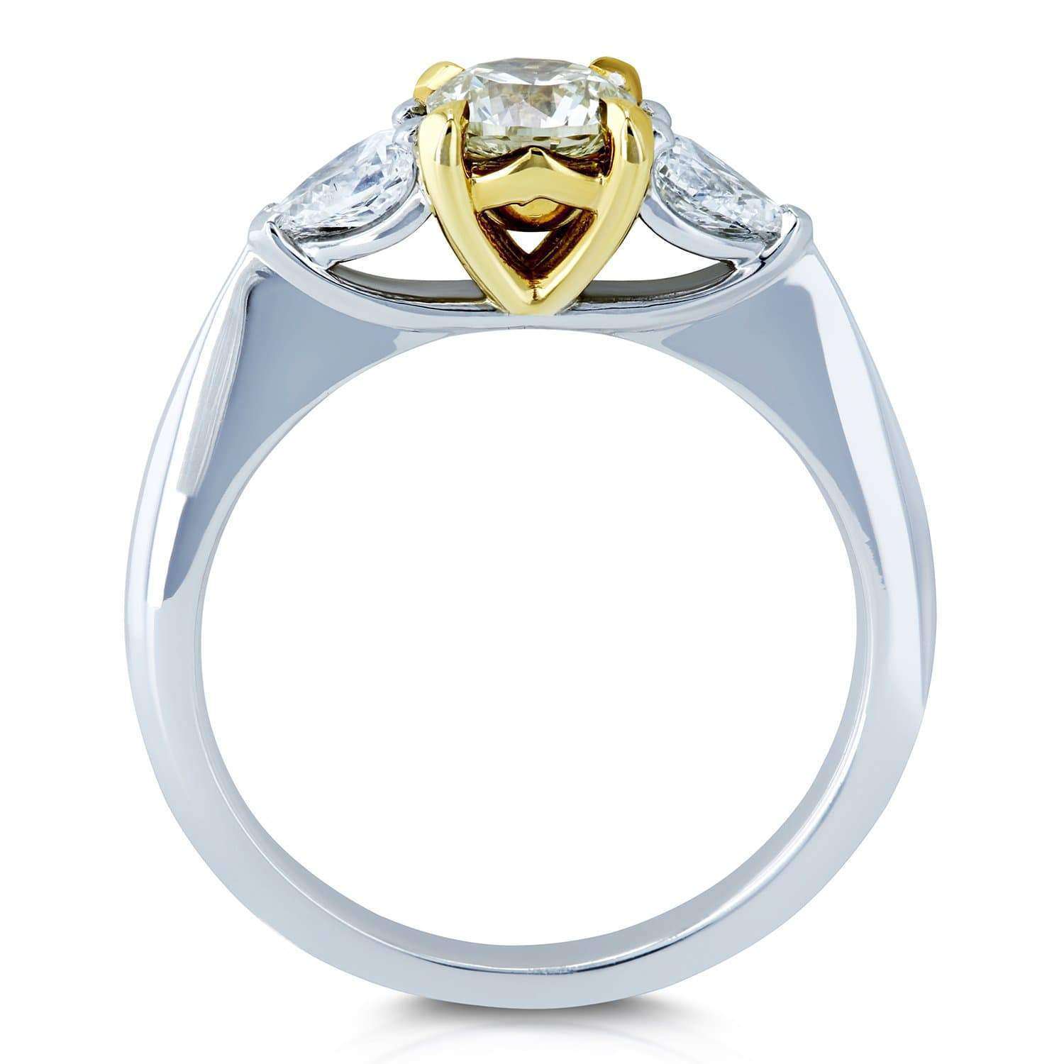 Kobelli Light Fancy Yellow Mixed Diamond 3 Stone Pinched Shank Engagement Ring 7/8ct TDW 14k Gold Ring