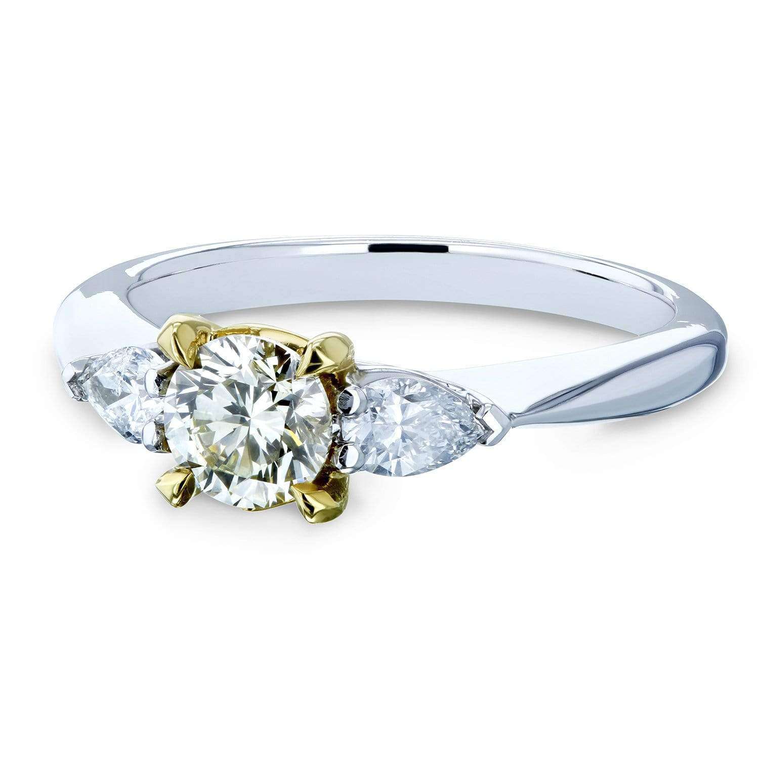 Kobelli Light Fancy Yellow Mixed Diamond 3 Stone Pinched Shank Engagement Ring 7/8ct TDW 14k Gold Ring