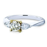 Anel de noivado com haste comprimida de 3 pedras com diamante amarelo claro extravagante Kobelli 7/8 quilates tdw anel de ouro 14k