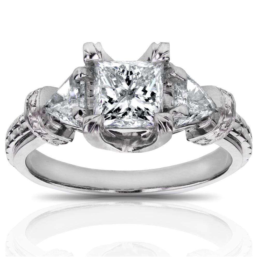 Kobelli Certified Princess Cut 3-Stone Diamond Engagement Ring 1 3/4 CTW in 14k White Gold