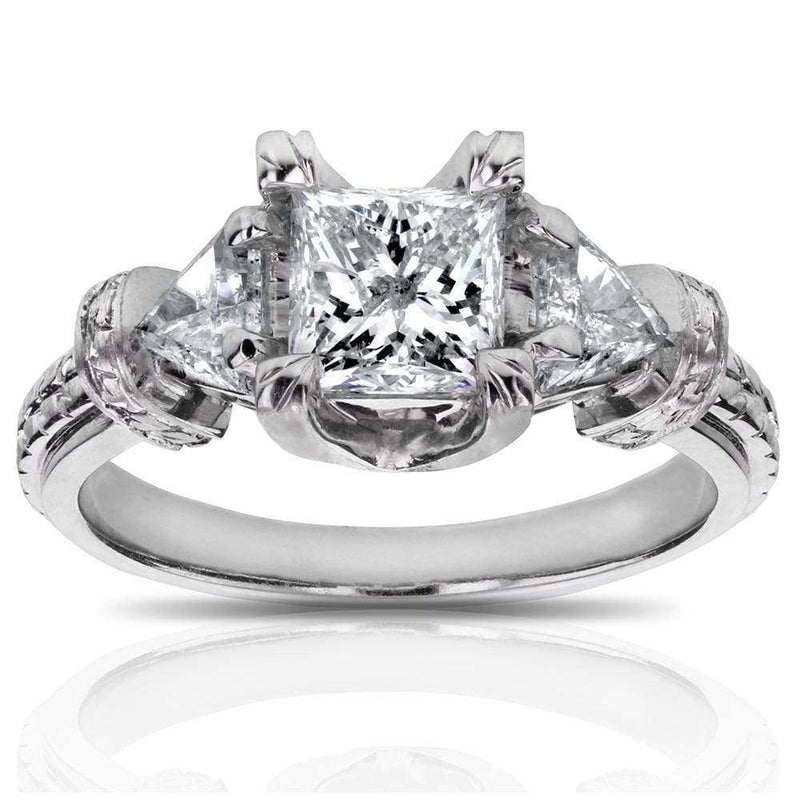 Kobelli Certified Princess Cut 3-Stone Diamond Engagement Ring 1 4/5 CTW in 14k White Gold