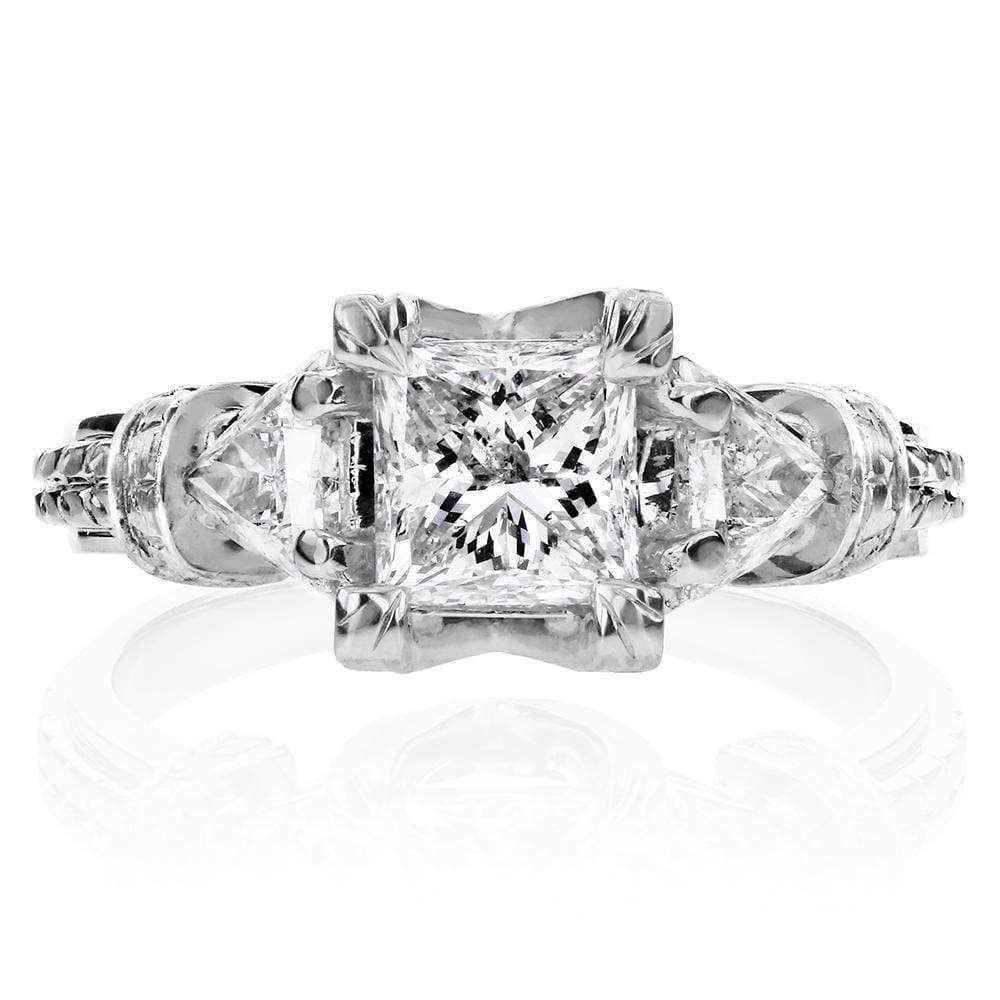 Kobelli Certified Princess Cut 3-Stone Diamond Engagement Ring 1 3/4 CTW in 14k White Gold