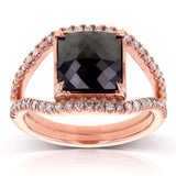 Anel de diamante preto Kobelli Princess Cut 4 CTW em ouro rosa 14k