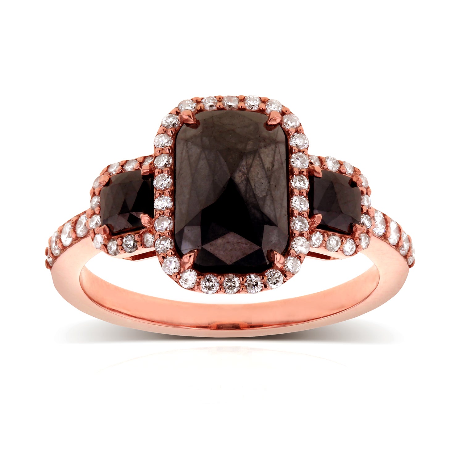 3.46 Carat Black Diamond Rustic 3-Stone Ring