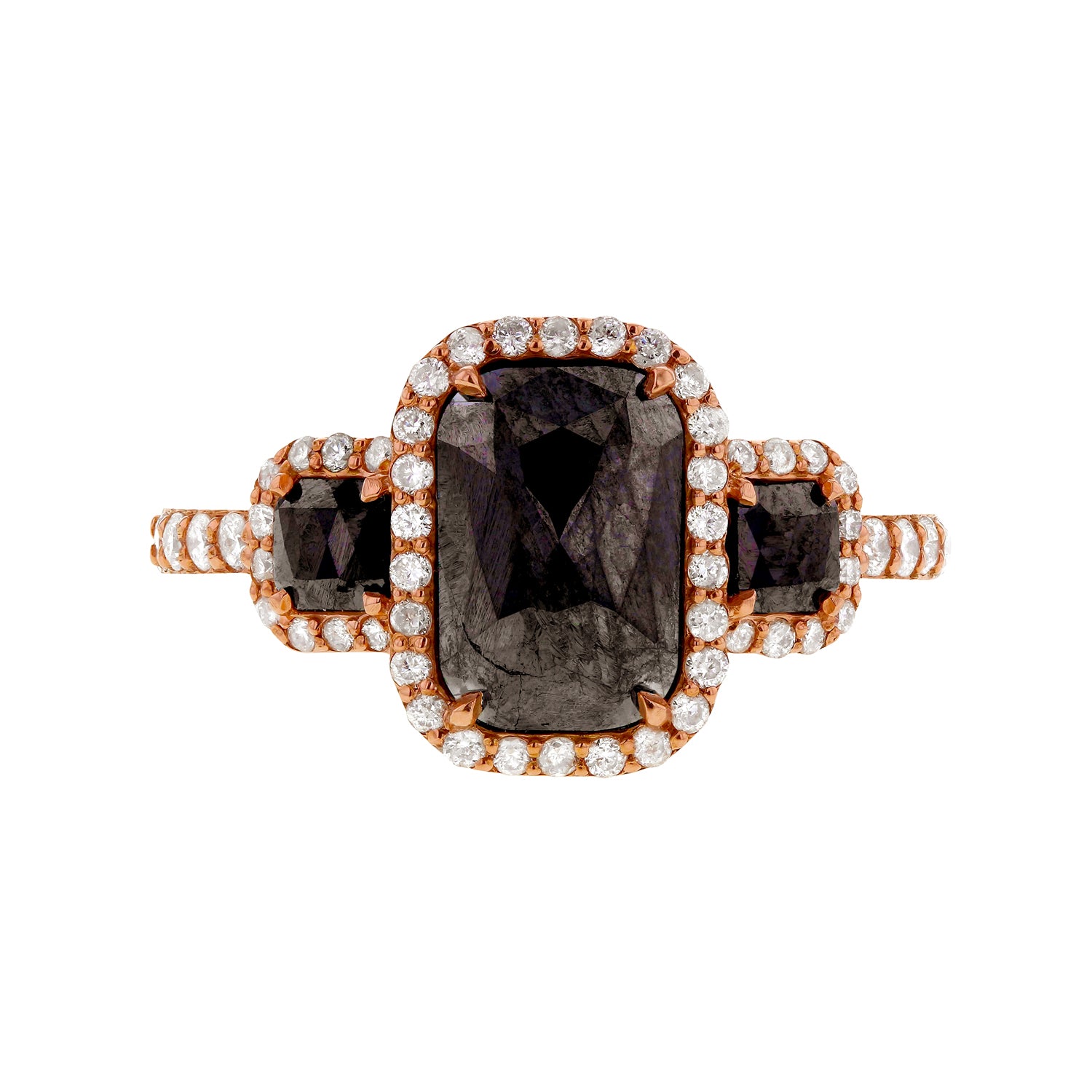 3.46 Carat Black Diamond Rustic 3-Stone Ring