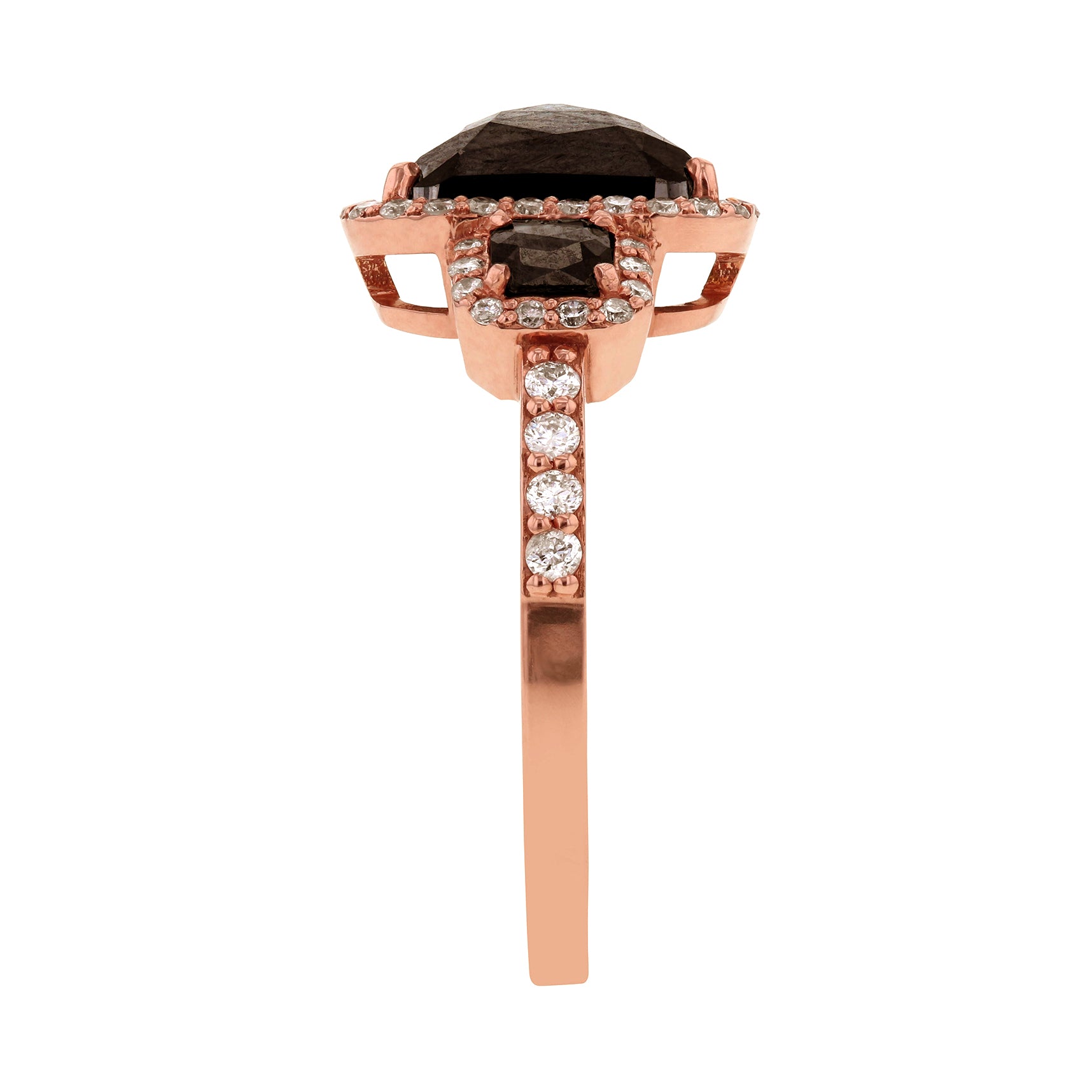 3.46 Carat Black Diamond Rustic 3-Stone Ring