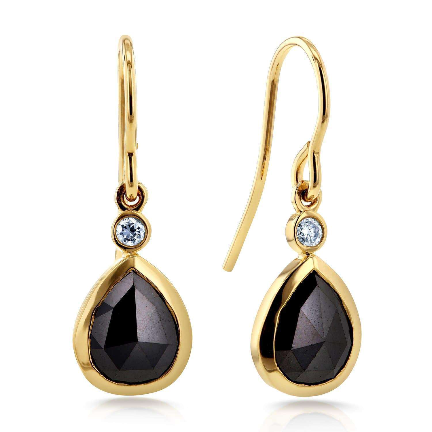 Kobelli Pear Shape Black Diamond Fish Hook Earrings 2 1/2 CTW in 14k Yellow Gold 71188X