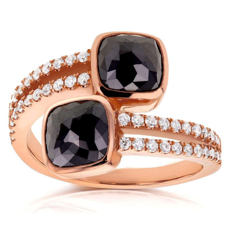 Kobelli Black and White Diamond Wrap Over Two Stone Ring 2 4/5 CTW in 18K Rose Gold 71225X_6.0