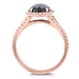 Anel Halo oval com haste dividida em diamante preto e branco Kobelli 3 3/5 CTW em ouro rosa 14k 71241X_7.0
