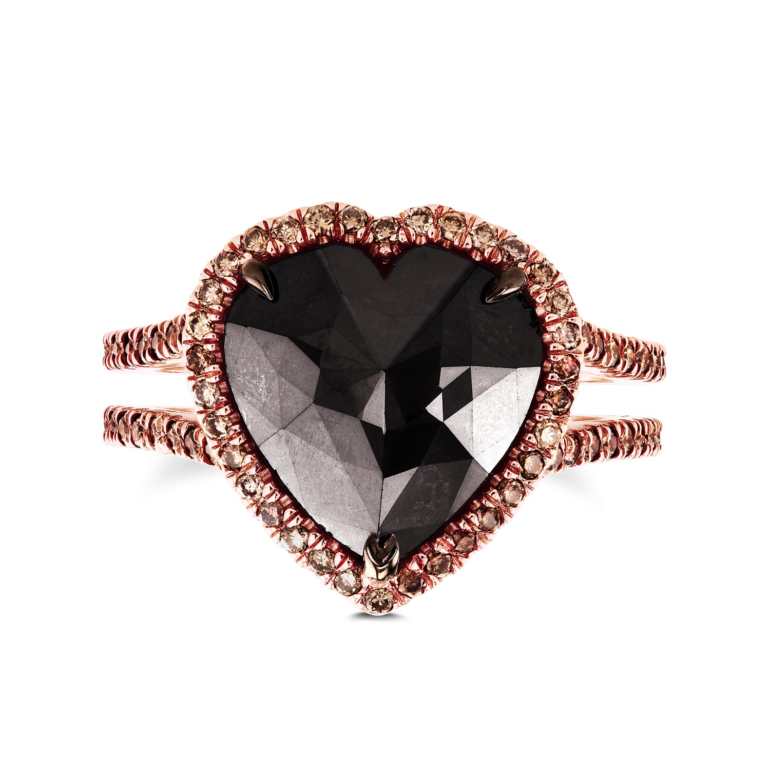 5 Carat Black & Champagne Diamond Heart Ring
