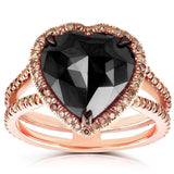 Kobelli herzförmiger Halo-Ring mit schwarzem Diamant im Rosenschliff, 5 CTW in 18 Karat Roségold 71249X_7.0