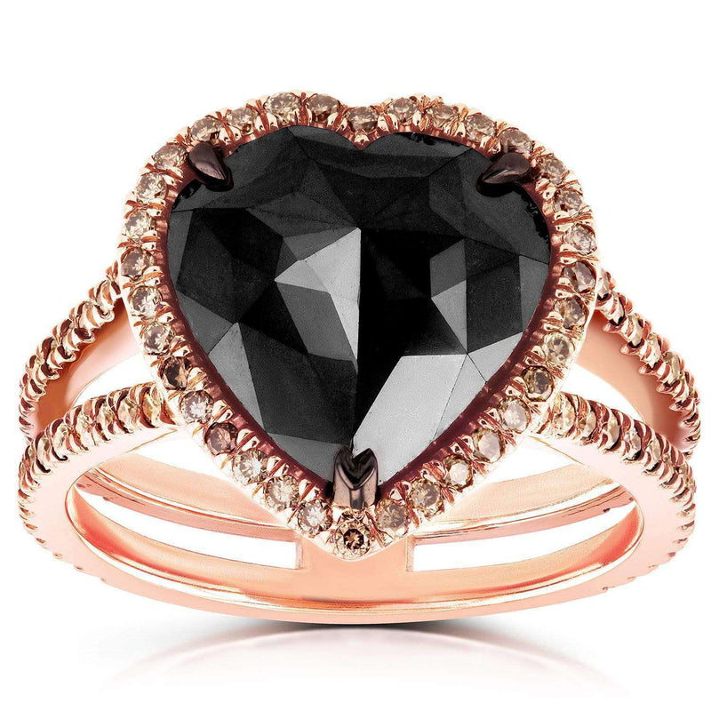 Kobelli Rose-Cut Heart Shaped Black Diamond Halo Ring 5 CTW in 18k Rose Gold 71249X_7.0