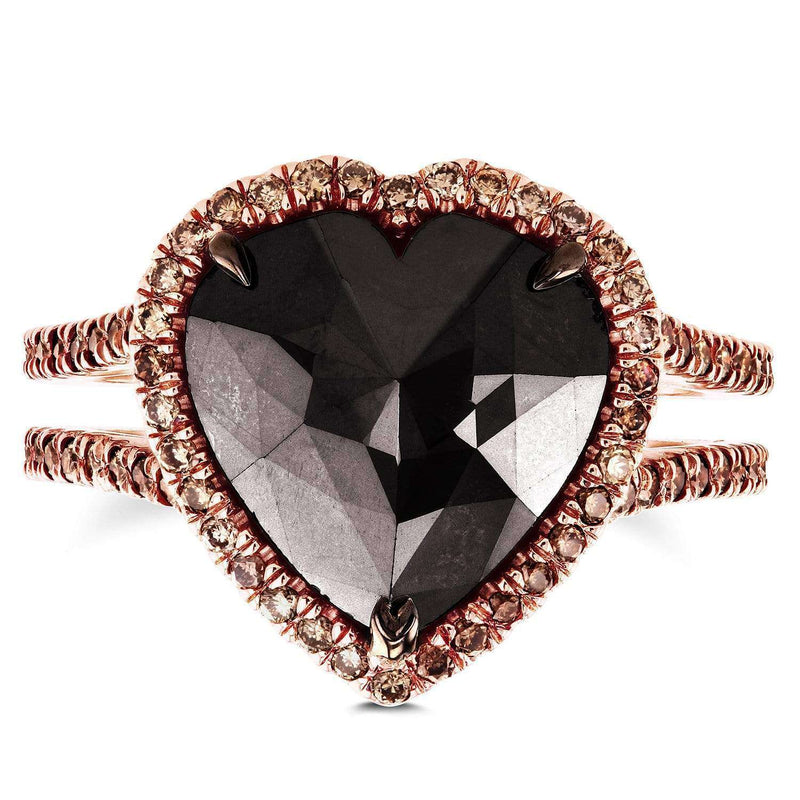Kobelli Rose-Cut Heart Shaped Black Diamond Halo Ring 5 CTW in 18k Rose Gold 71249X_7.0