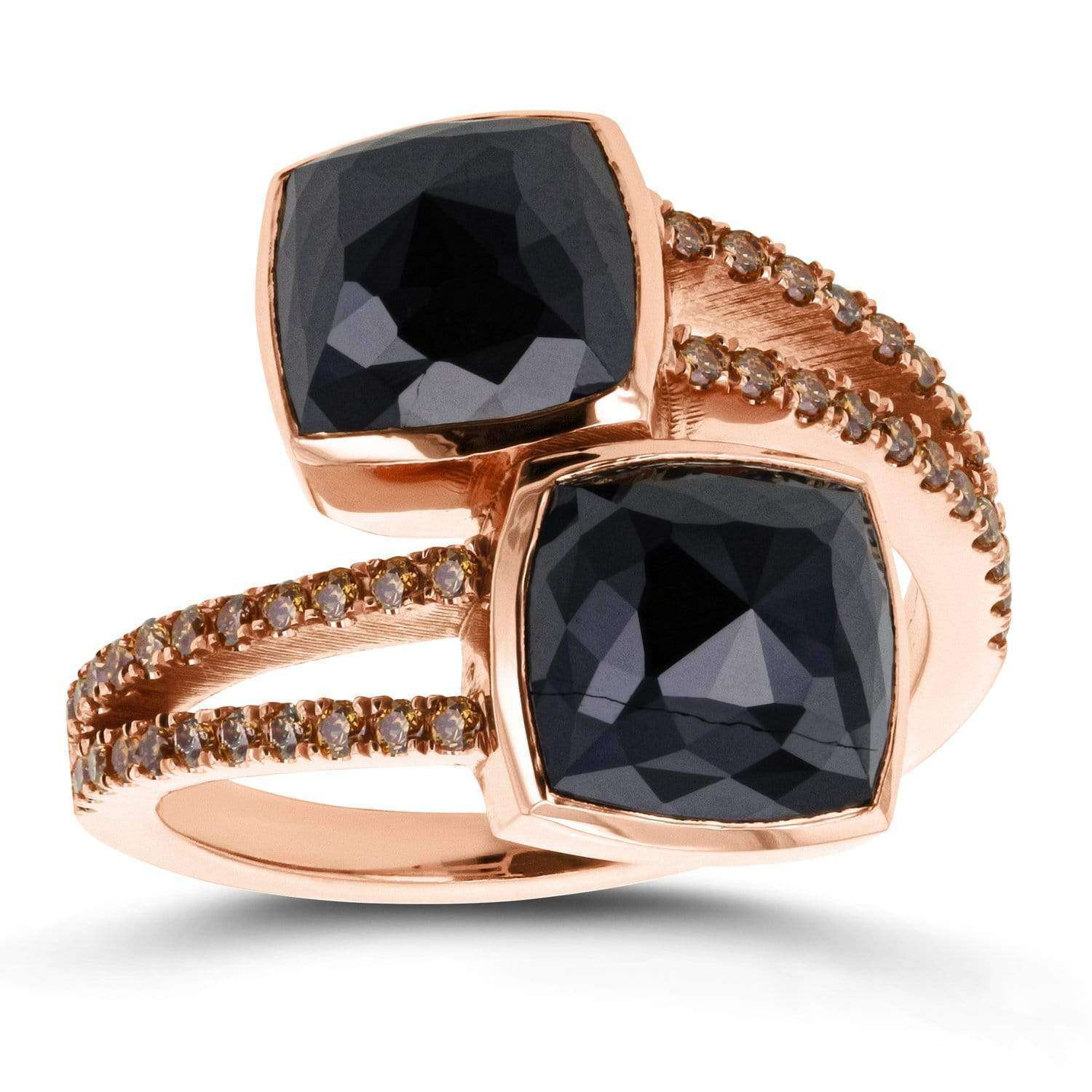Kobelli 2-Stone Black & Champagne Diamond Split Shank Bypass Fashion Ring 5 3/5ct TDW in 18k Rose Gold