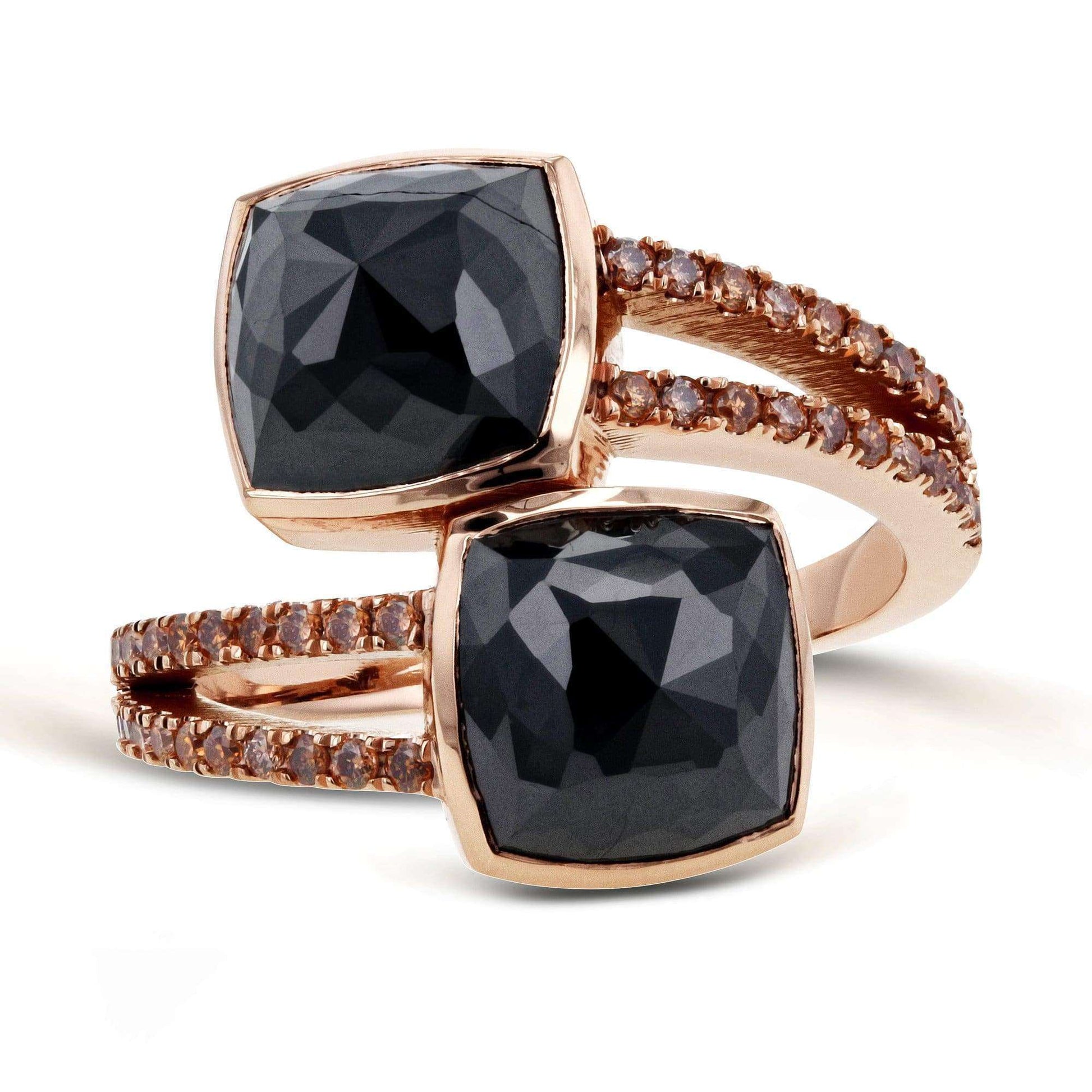 Kobelli 2-Stone Black & Champagne Diamond Split Shank Bypass Fashion Ring 5 3/5ct TDW in 18k Rose Gold