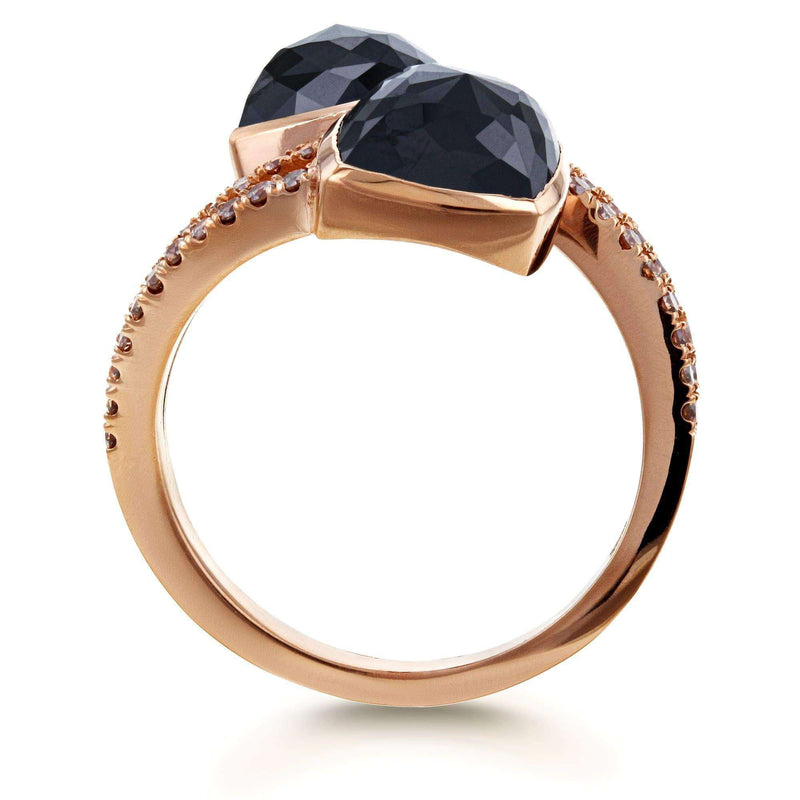 Kobelli 2-Stone Black & Champagne Diamond Split Shank Bypass Fashion Ring 5 3/5ct TDW in 18k Rose Gold
