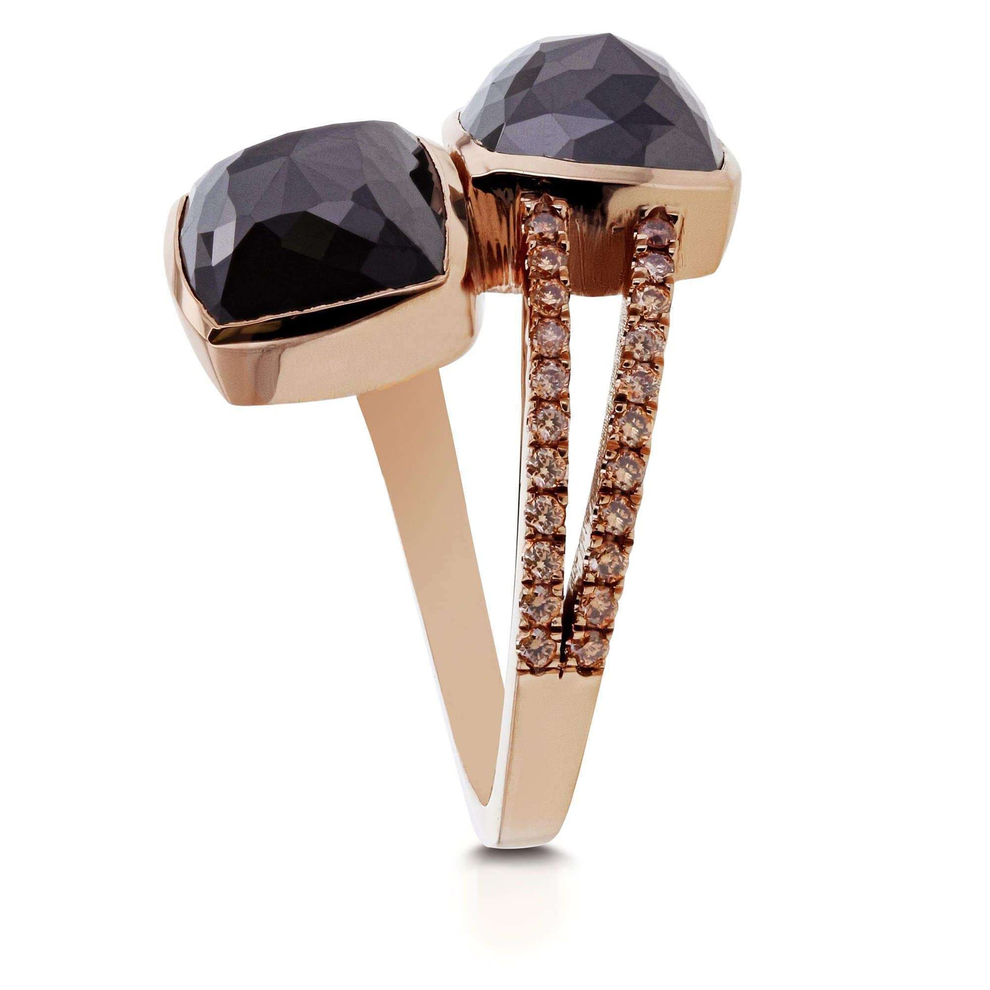 Kobelli 2-Stone Black & Champagne Diamond Split Shank Bypass Fashion Ring 5 3/5ct TDW in 18k Rose Gold