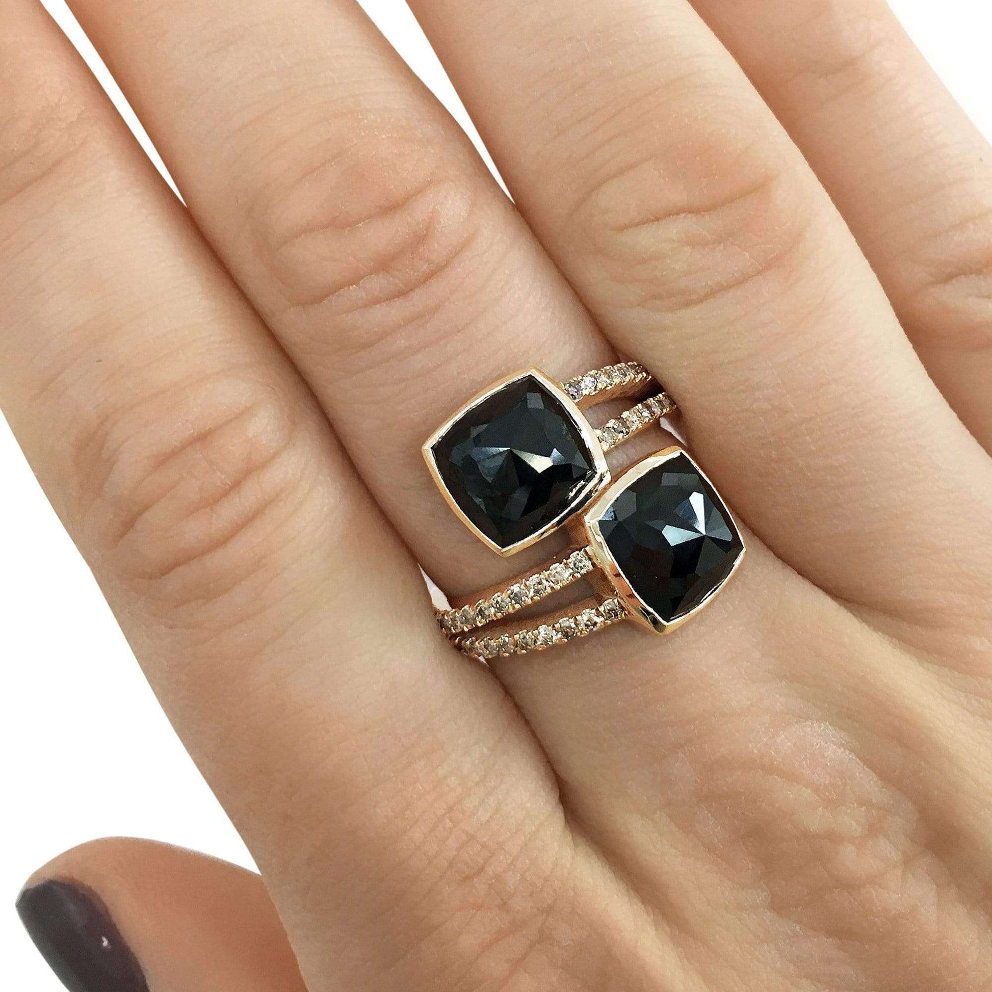 Kobelli 2-Stone Black & Champagne Diamond Split Shank Bypass Fashion Ring 5 3/5ct TDW in 18k Rose Gold