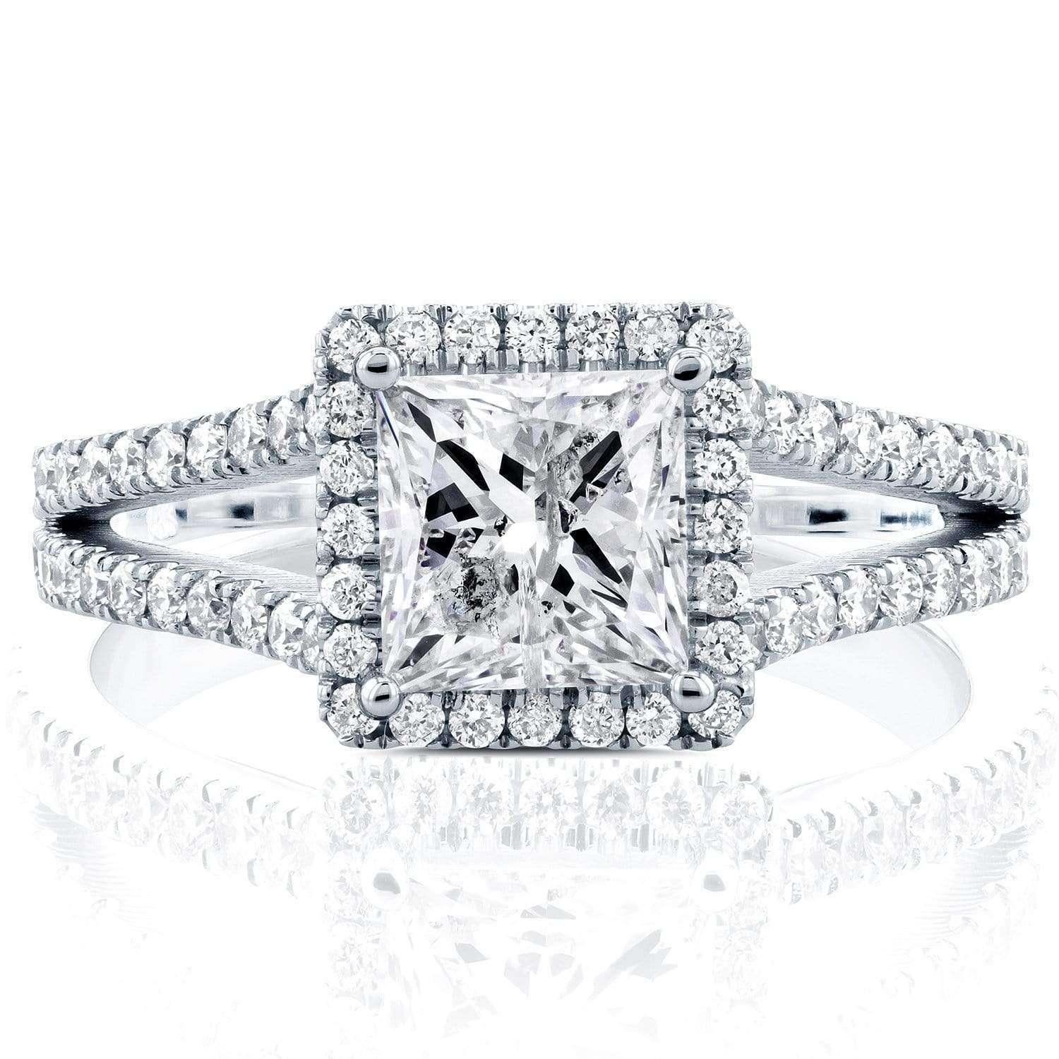 Kobelli Princess Diamond Halo Split Shank Ring 2 1/4 CTW in 14k White Gold (Certified)