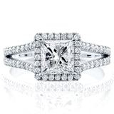 Kobelli Princess Diamond Halo Split Shank Ring 2 1/4 CTW i 14k hvidguld (certificeret)