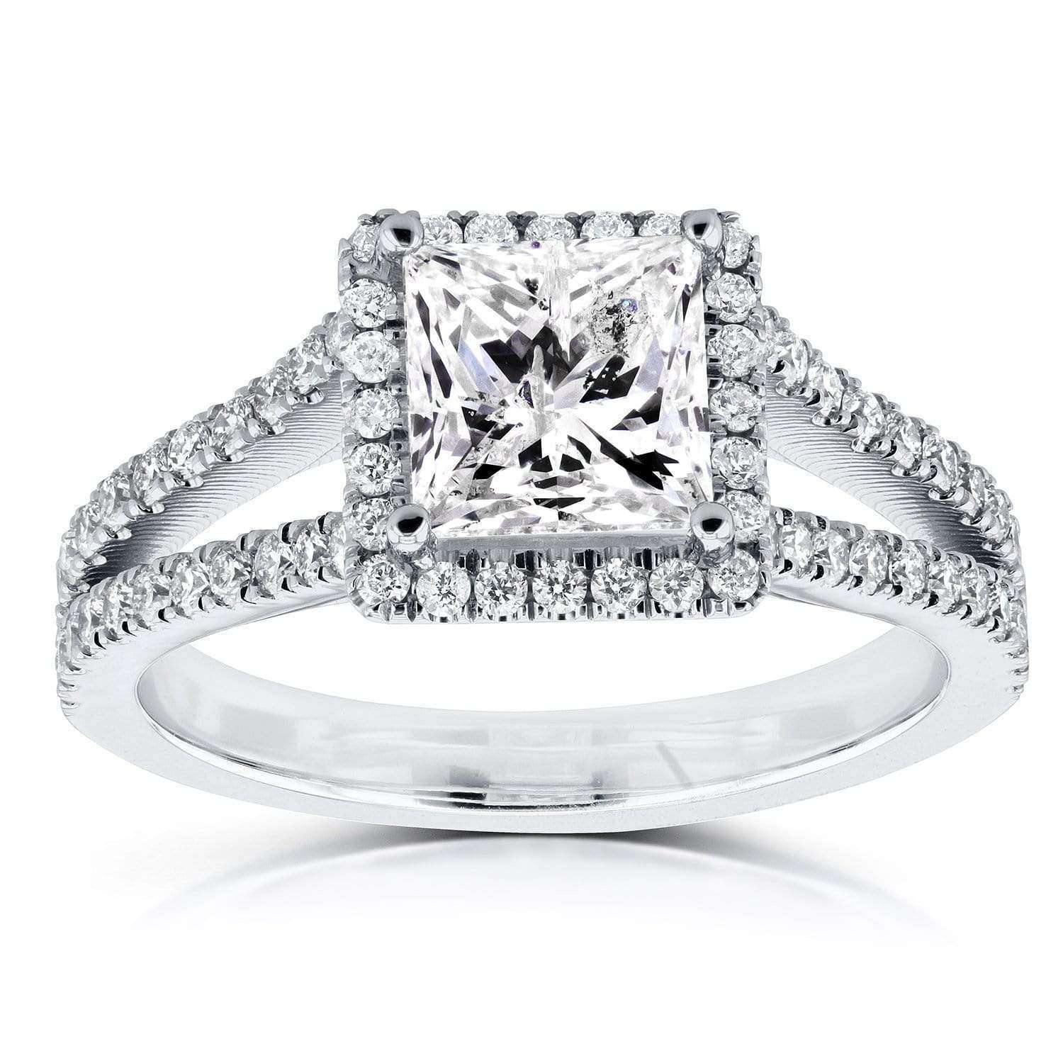 Kobelli Princess Diamond Halo Split Shank Ring 2 1/4 CTW in 14k White Gold (Certified)