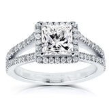 Kobelli Princess Diamond Halo Split Shank Ring 2 1/4 CTW i 14k hvidguld (certificeret)