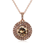 Pingente de diamante duplo Halo Kobelli em ouro rosa 18k champanhe 1 7/8 CTW com corrente em ouro rosa 14k 71273X