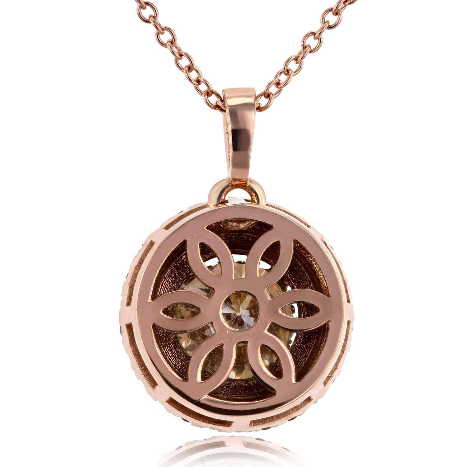 Kobelli 18k Rose Gold Champagne Double Halo Diamond Pendant 1 7/8 CTW with 14k Rose Gold Chain 71273X