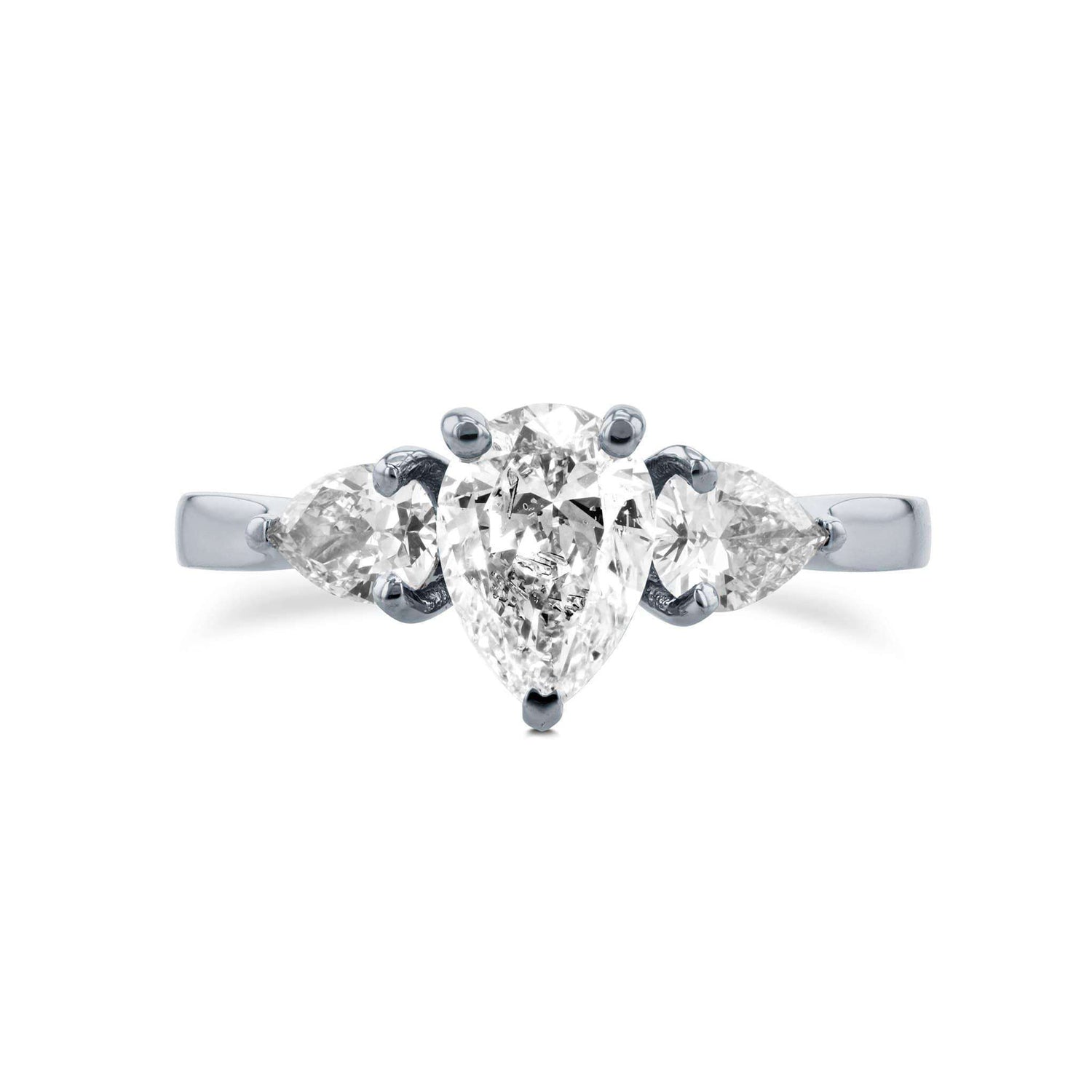 1.57 Carat Natural Diamond Pear Platinum 3-Stone Ring