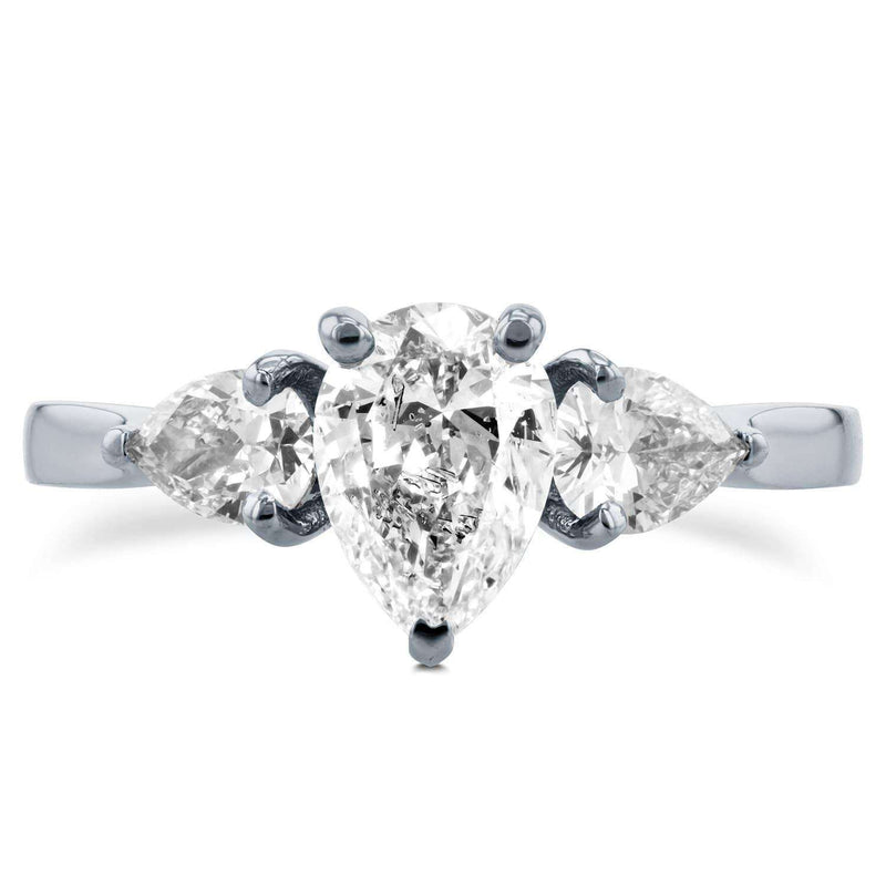 Kobelli Diamond Pear Three-Stone Engagement Ring 1 3/5 CTW in Platinum (Certified) 71289X/7.0P