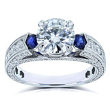 Kobelli Mixed 3-Stone Blue and White Engagement Ring 3 3/4 CTW 14k White Gold - Size 8 71331X/8W