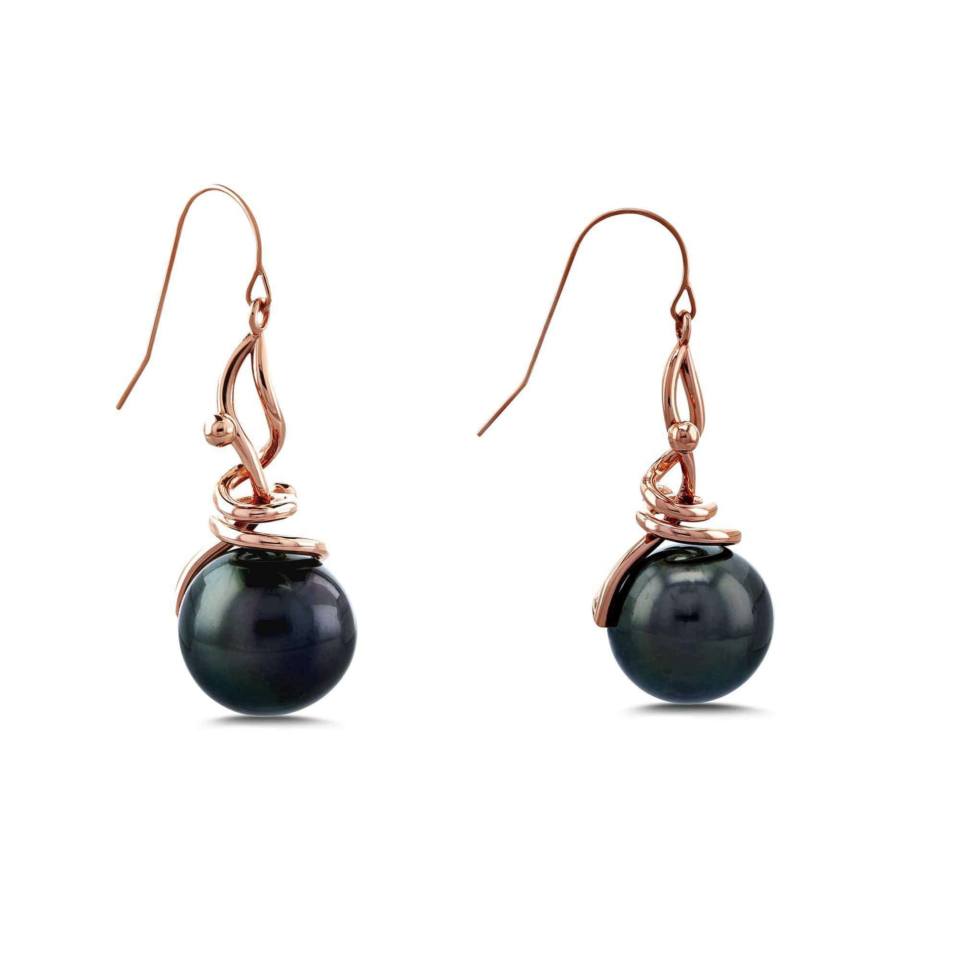 Kobelli Grey Peacock Tahitian Pearl Wispy Earrings in 14k Rose Gold 71337X