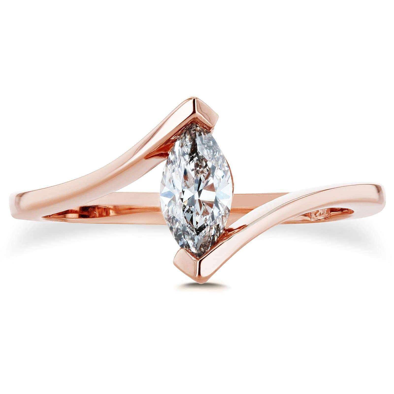 Kobelli Solitaire Marquise Diamond Chevron-prong Ring 14k Rose Gold (1/2ct)