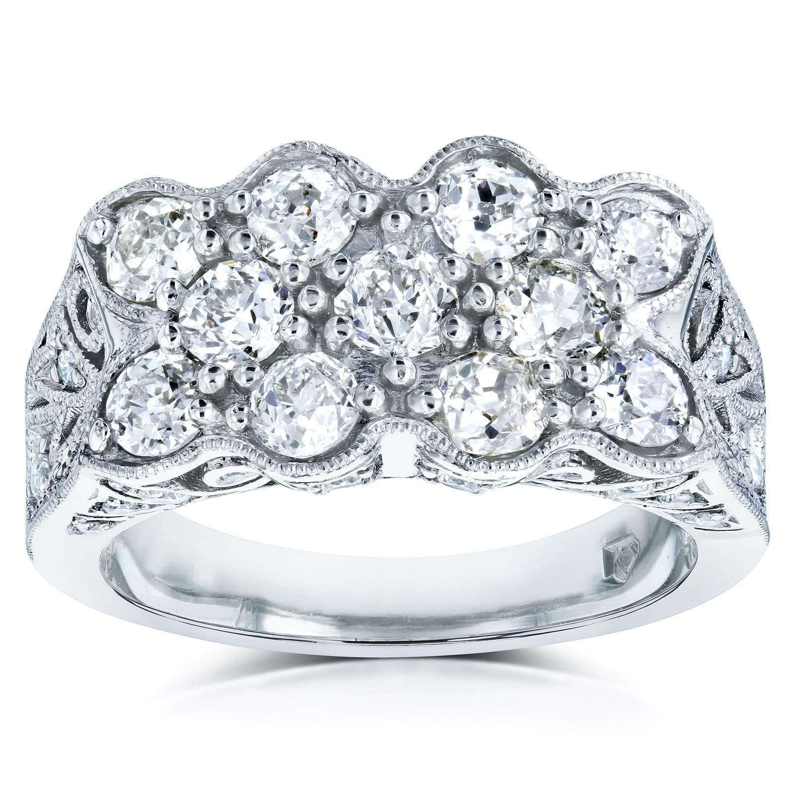 Kobelli Old Mine Cut Diamond Vintage Filigree Indented Concave Wide Ring 1 7/8 CTW in Platinum (Certified)
