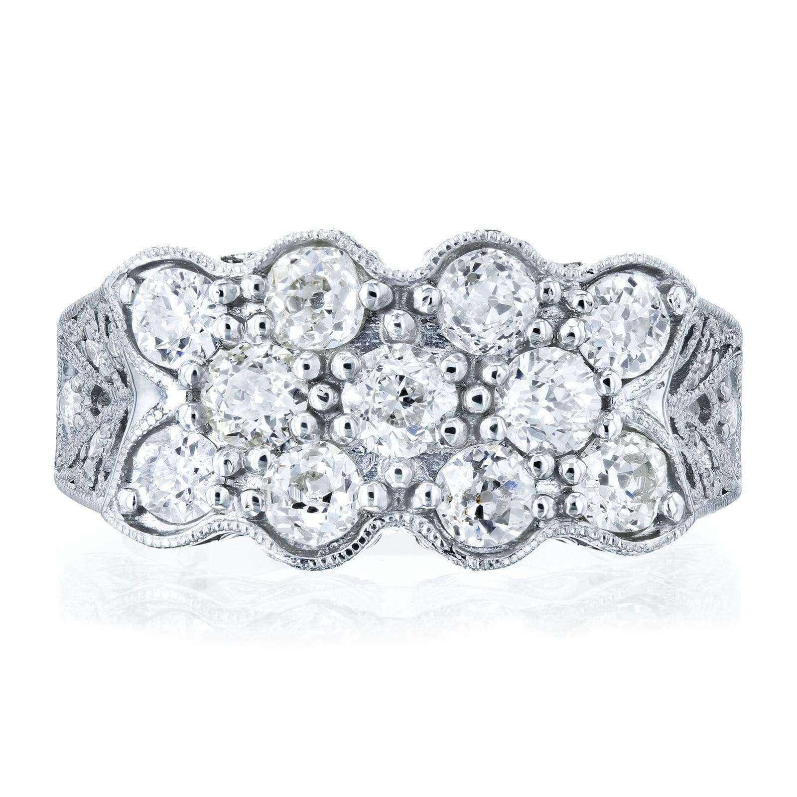 Kobelli Old Mine Cut Diamond Vintage Filigree Indented Concave Wide Ring 1 7/8 CTW in Platinum (Certified)