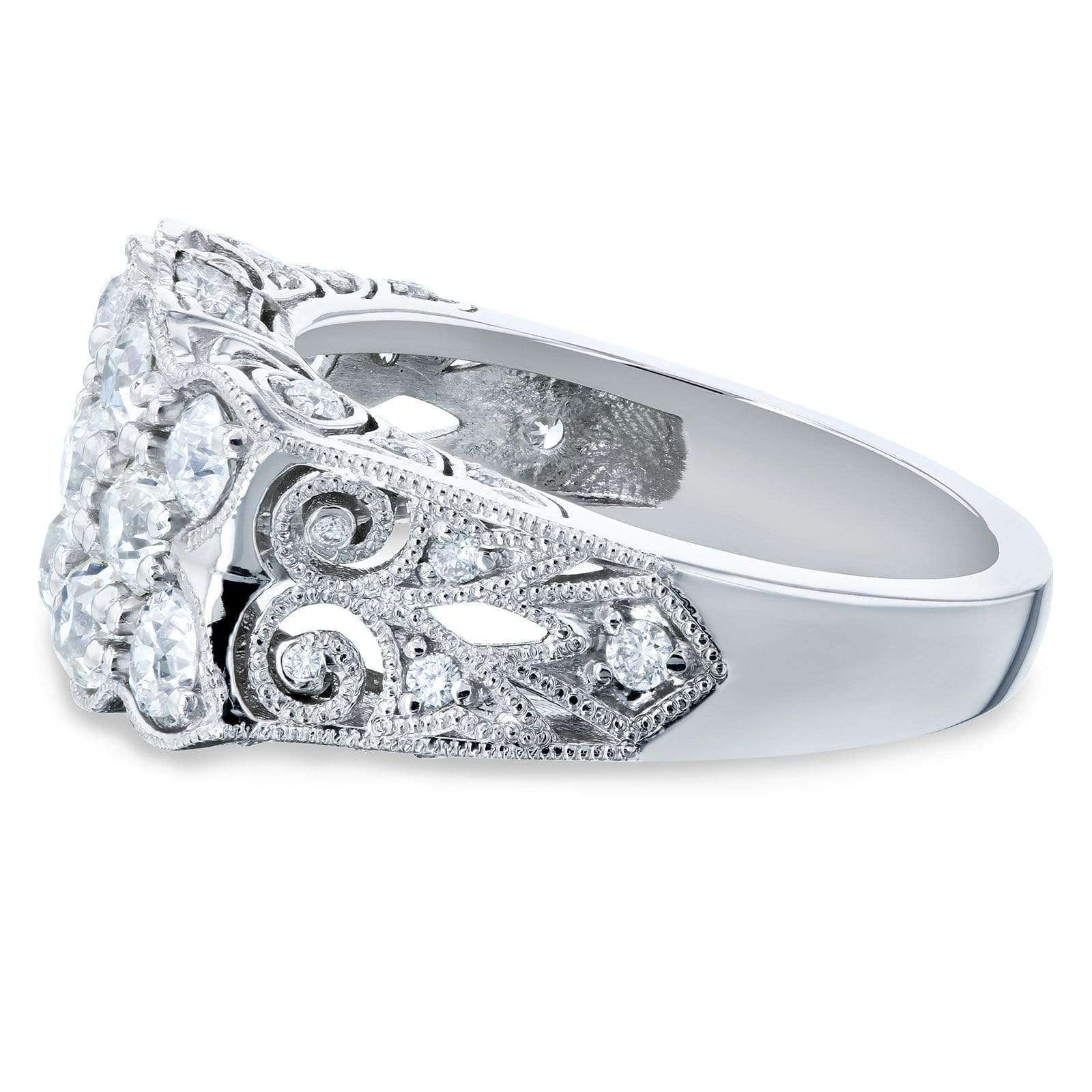 Kobelli Old Mine Cut Diamond Vintage Filigree Indented Concave Wide Ring 1 7/8 CTW in Platinum (Certified)