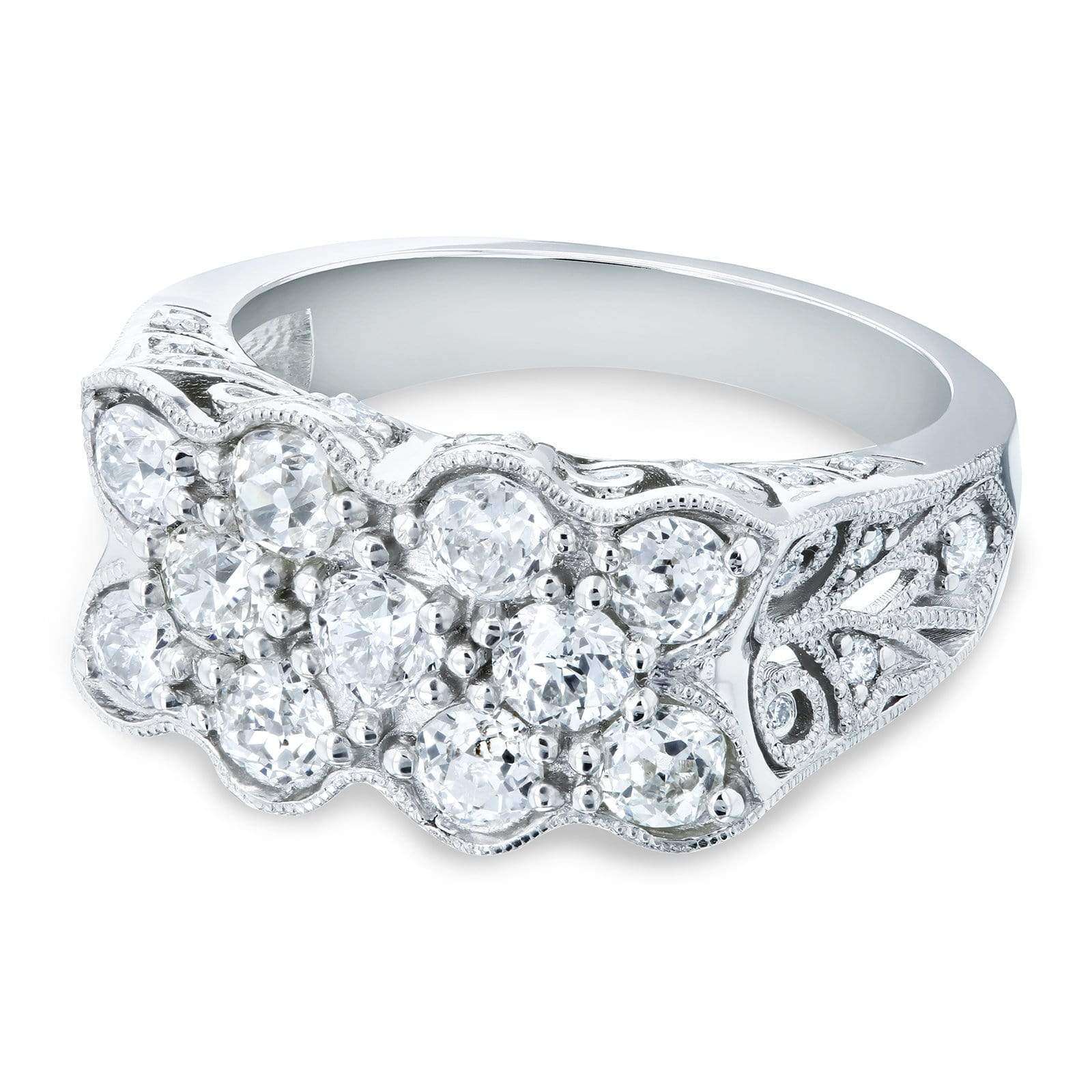 Kobelli Old Mine Cut Diamond Vintage Filigree Indented Concave Wide Ring 1 7/8 CTW in Platinum (Certified)