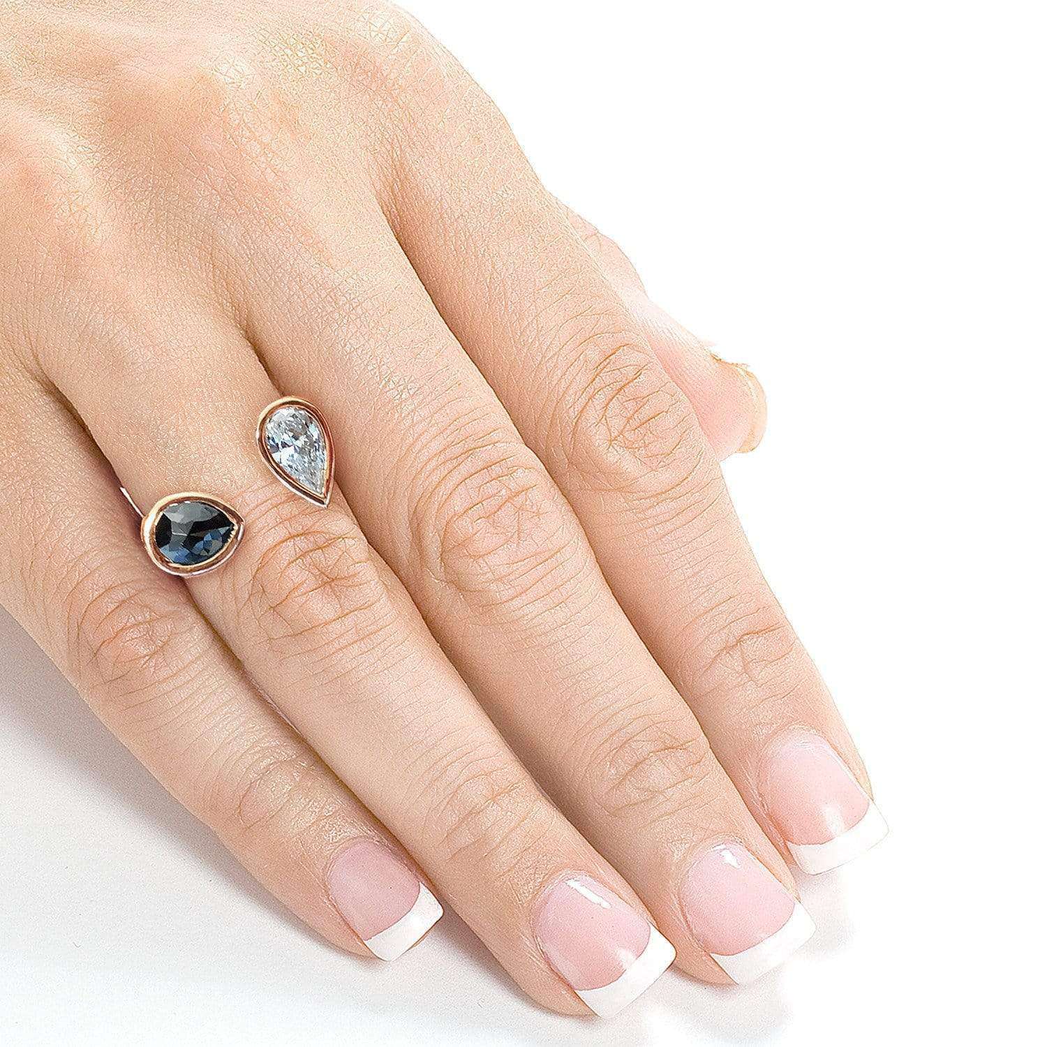 Kobelli Two Collection Certified Black and White Pear Diamond, Bezel and Pave Open Wrap-around Ring 3 7/8 CTW 18k Rose Gold - Size 7 71384X/7R
