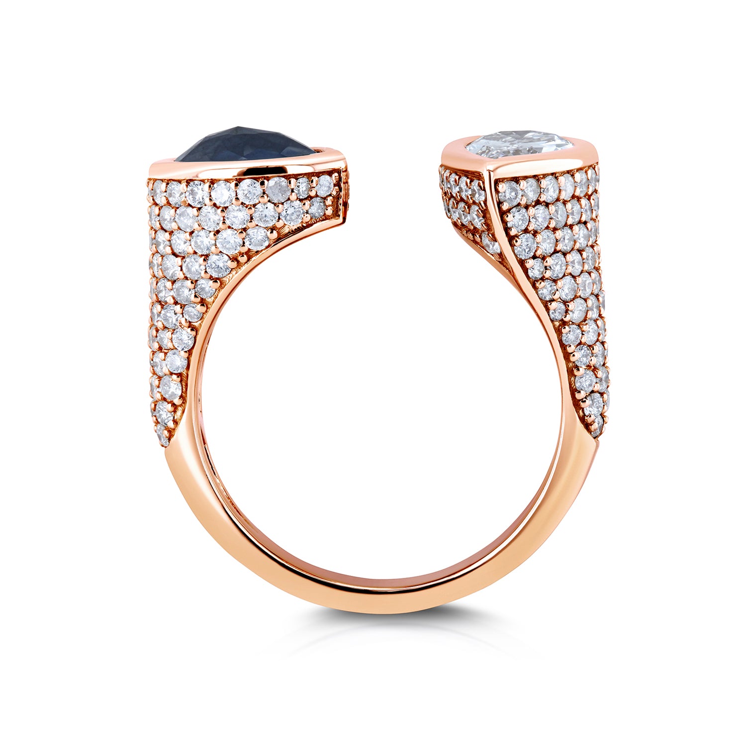 3.84 Carat Black & White Natural Diamond Cuff Ring