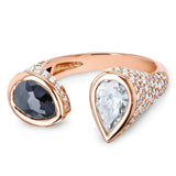 Kobelli Two Collection certificeret sort og hvid pære diamant, bezel og pave åben omslagsring 3 7/8 CTW 18k rosa guld - størrelse 7 71384X/7R