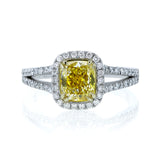 Anel de diamante elegante com almofada amarela vívida (certificado gia)