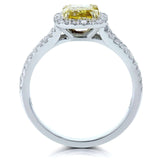Kobelli Gia-zertifizierter, ausgefallener, leuchtend gelber Kissendiamant-Halo-Ring mit geteiltem Schaft, 1 3/5 Karat, 18 Karat zweifarbiges Gold
